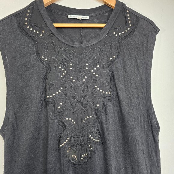 Rebecca Minkoff Black Studded Crochet Sleeveless Top Goth Punk Whimsigoth - Picture 3 of 6
